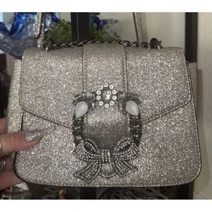 ALDO Woman Bag Feronnel-55 F14 Silver Bling Holiday Charm Bow Girl City Sparkle‎